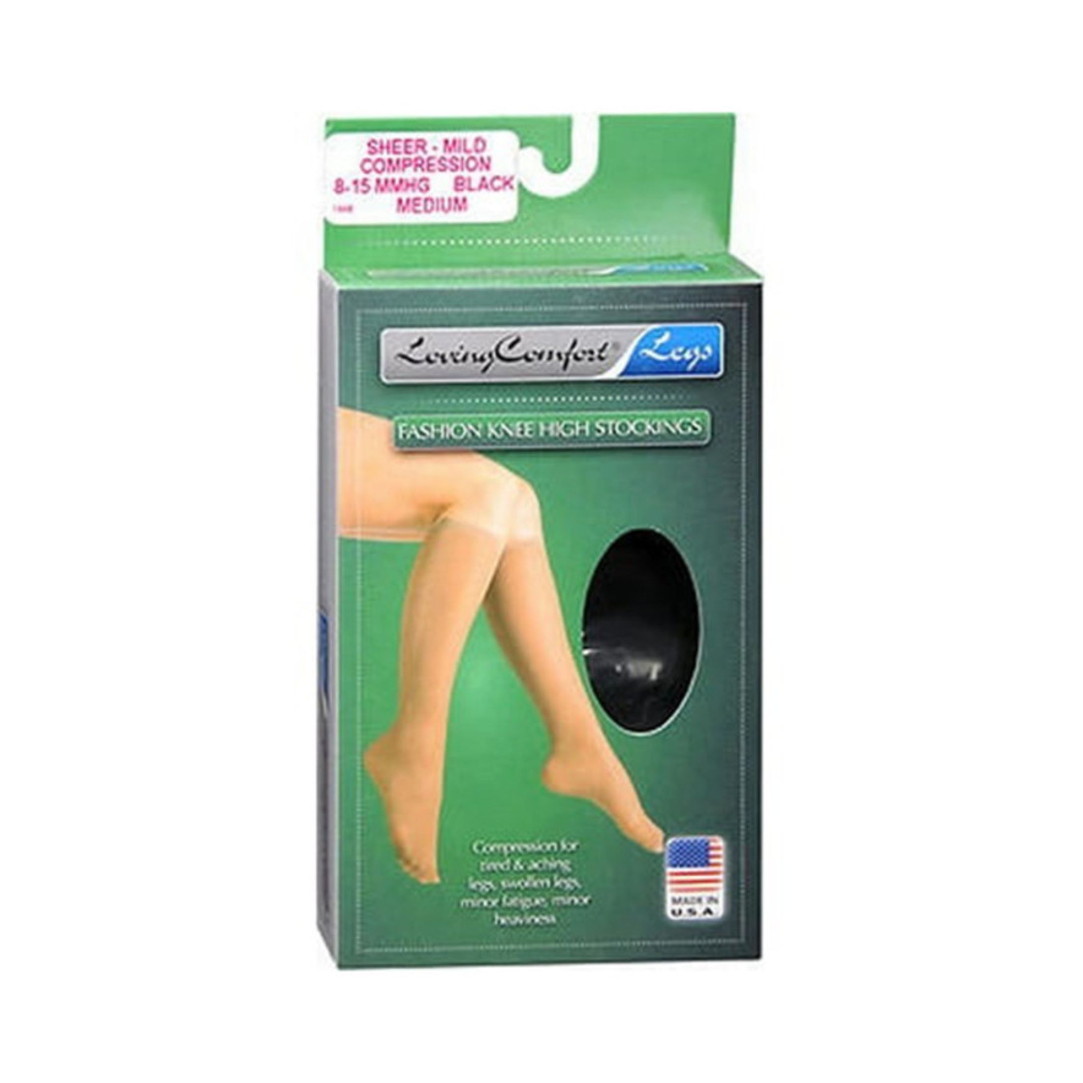 Loving Comfort Stockings Sheer Knee High 8 To 15Mmhg Closed Toe Women Black, Medium, 1 Pair