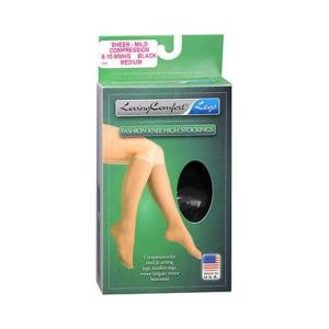 Loving Comfort Stockings Sheer Knee High 8 To 15Mmhg Closed Toe Women Black, Medium, 1 Pair