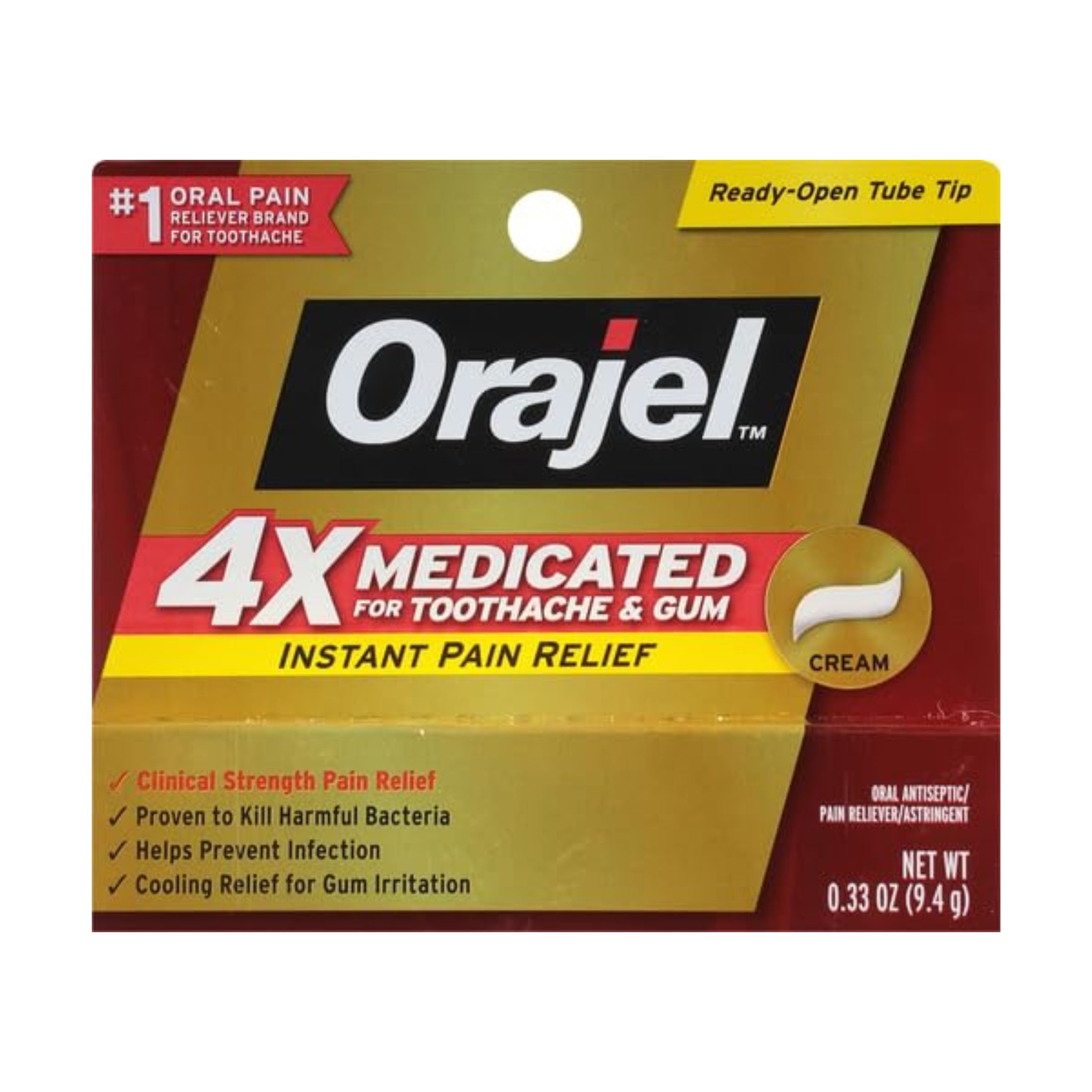 Orajel 4X For Toothache & Gum Pain: Severe Cream Tube 0.33oz- From #1 Oral Pain Relief Brand