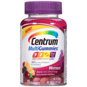 Centrum MultiGummies Women Multivitamin/Multimineral Supplement Gummies, Cherry, Berry, Orange 70 Ea