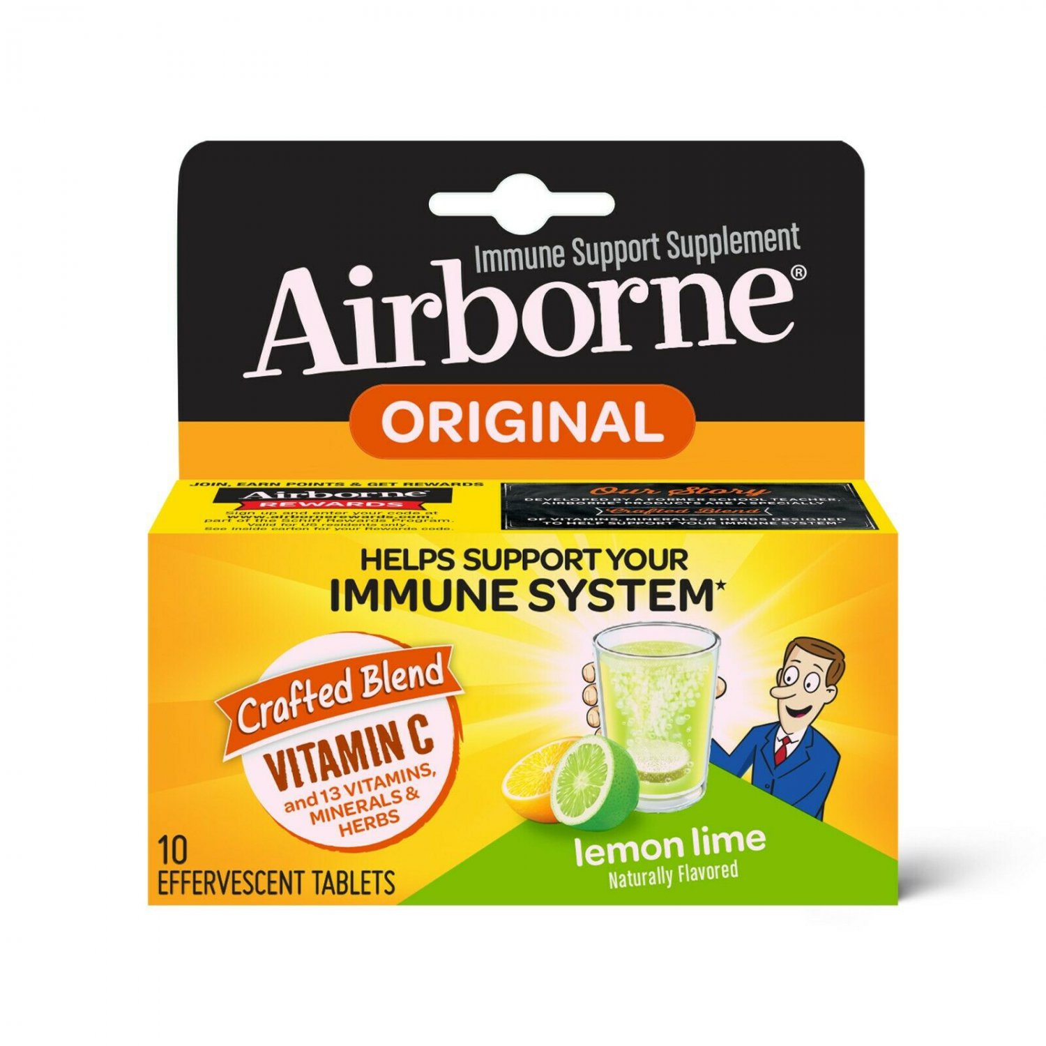 Airborne Lemon Lime Effervescent Tablets, 10 Count - 1000mg Of Vitamin C - Immune Support Supplement (Packaging May Vary)