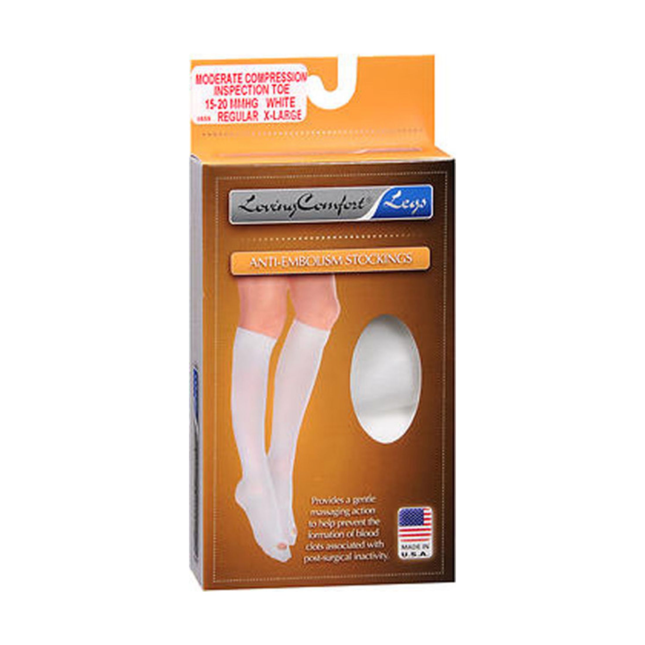 Loving Comfort Anti-Embolism Stockings Moderate Compression Open Toe White Medium Long -1 Pair
