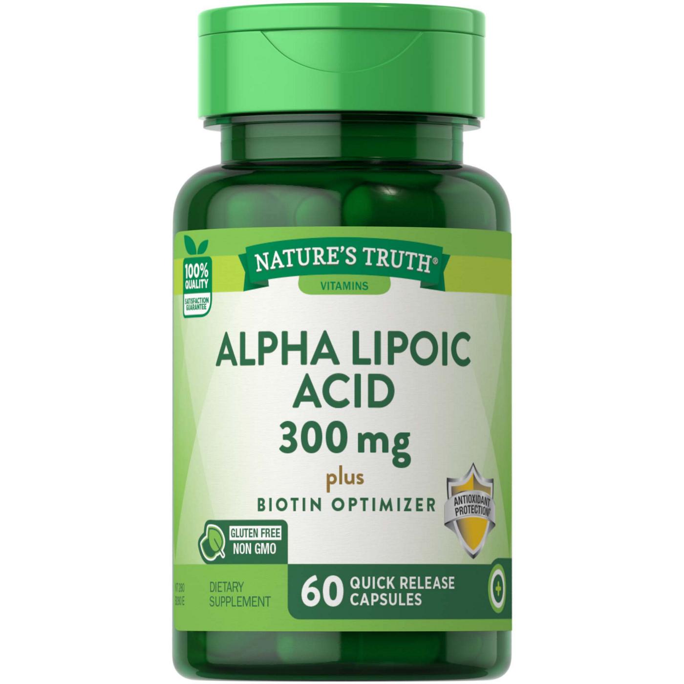 Nature's Truth Alpha Lipoic Acid, Plus Biotin Optimizer, 600 Mg, Quick Release Capsules