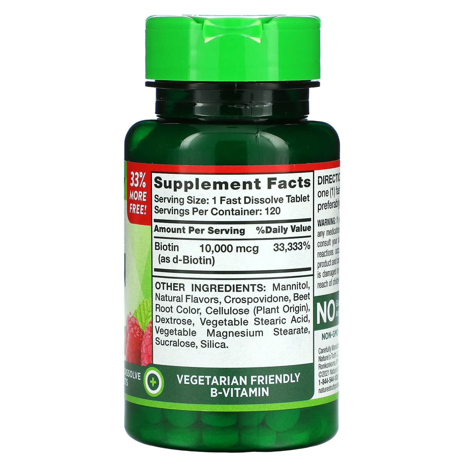 Nature's Truth Tablets Fast Dissolve Maximum Natural Berry Flavor 10,000 Mcg Biotin