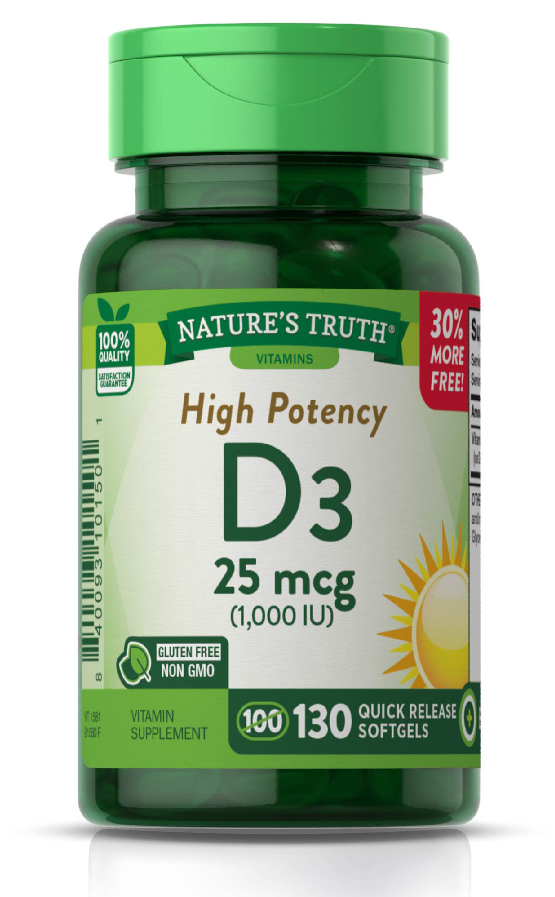 Nature's Truth Vitamin D3, High Potency, 25 Mcg, Quick Release Softgels
