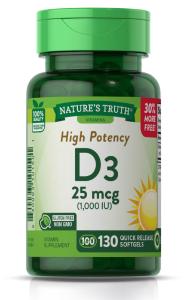 Nature's Truth Vitamin D3, High Potency, 25 Mcg, Quick Release Softgels
