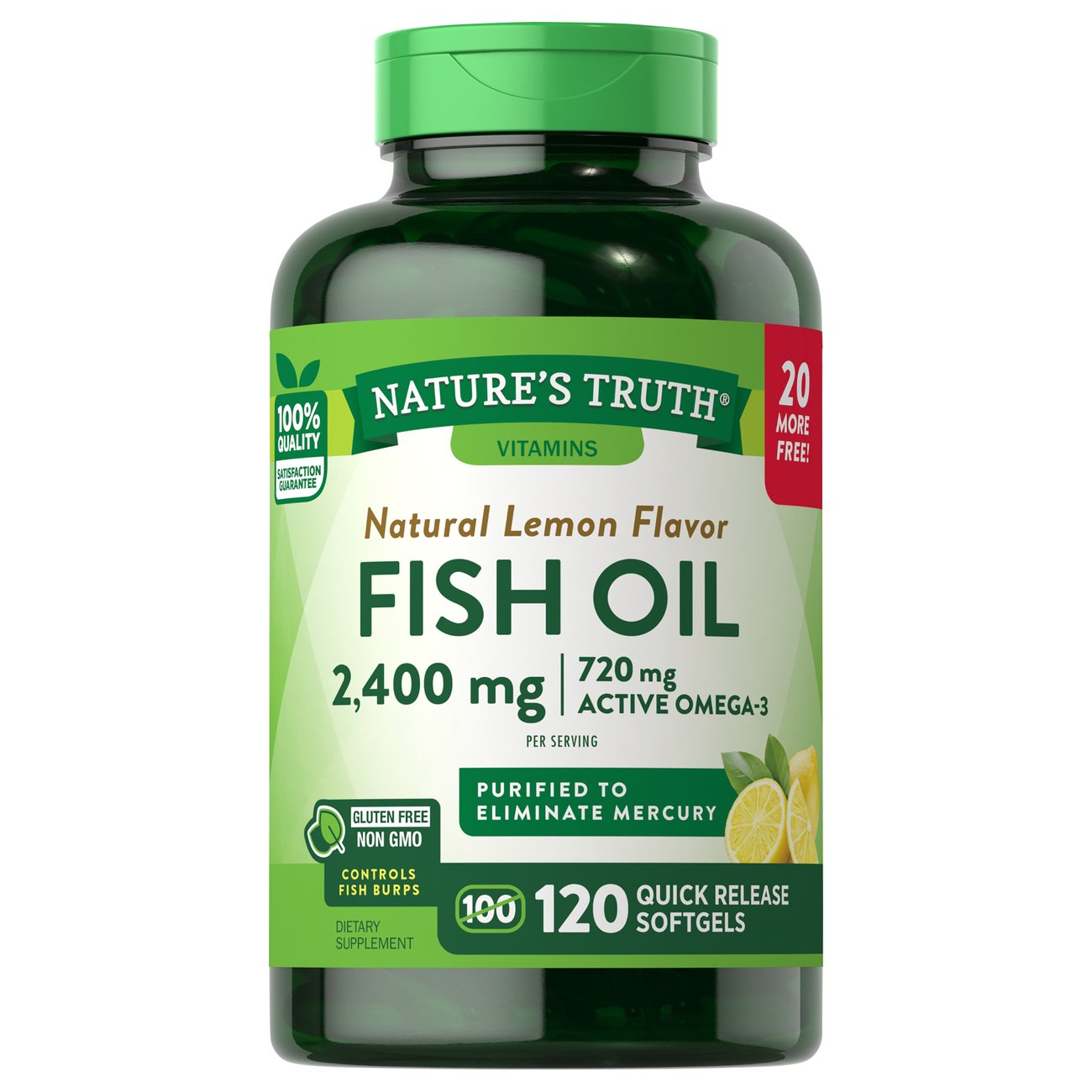 Nature's Truth Fish Oil, 2400 Mg, Quick Release Softgels, Natural Lemon Flavor