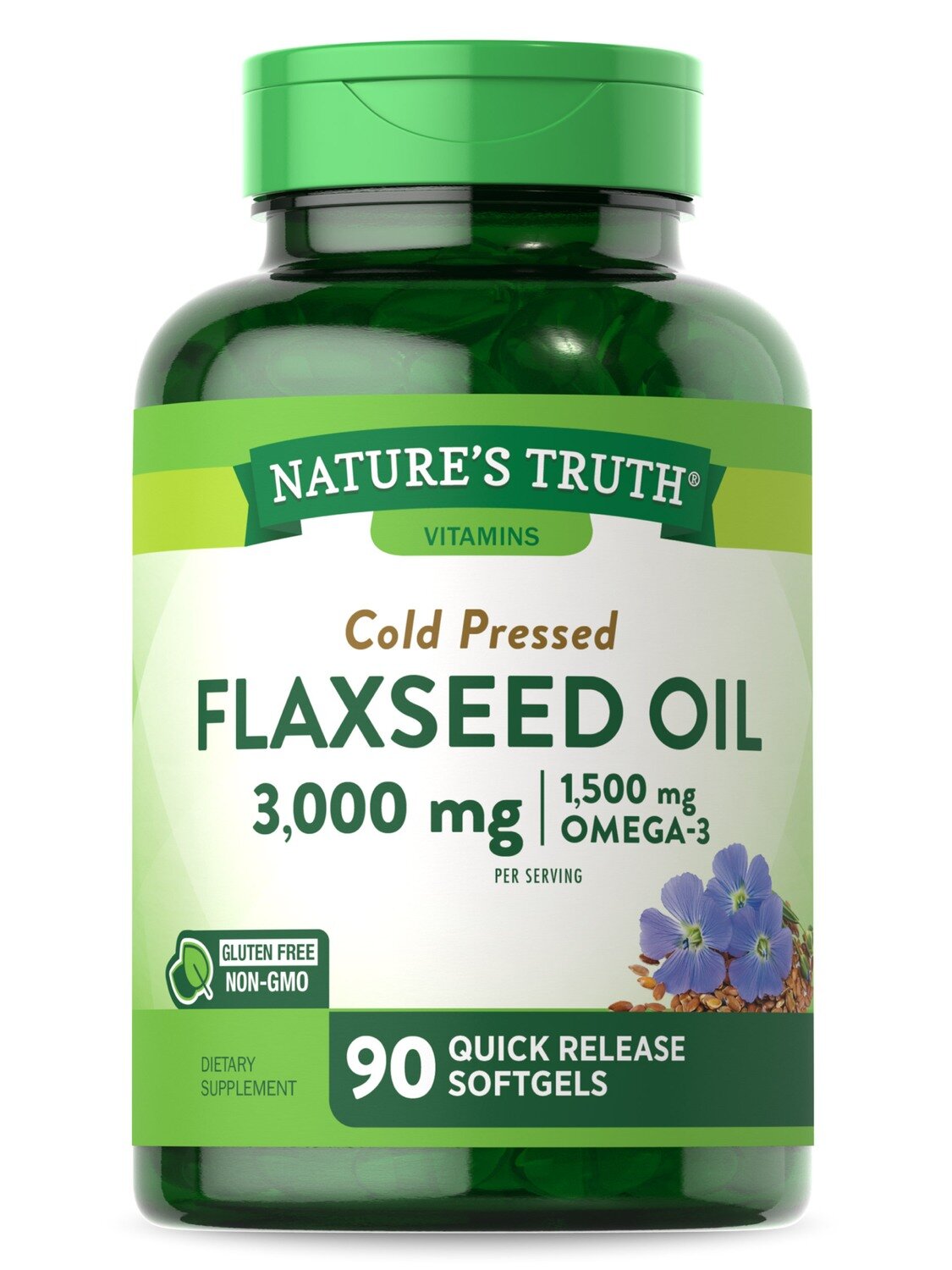 Nature's Truth Flaxseed Oil, Cold Pressed, 1000 Mg, Quick Release Softgels