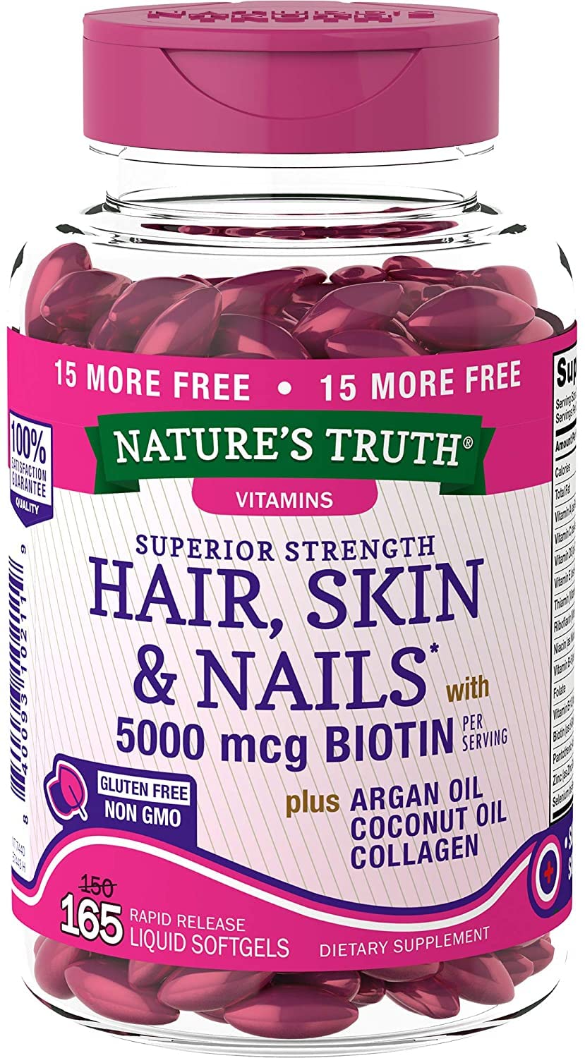 Nature's Truth Superior Strength Hair, Skin & Nails With 5000 Mcg Biotin Liquid Softgels