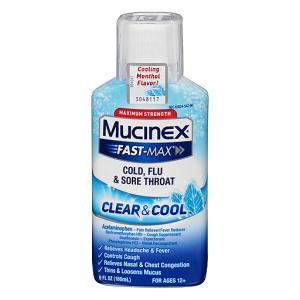 Mucinex Fast-Max Cold Flu & Sore Throat Clear & Cool Liquid 6 Oz