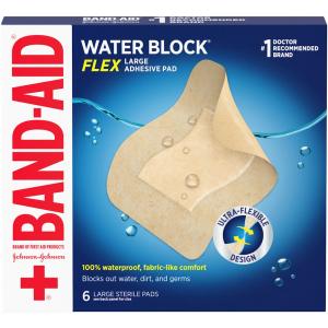 Band-Aid Brand Water Block Flex Waterproof Adhesive Pads, Large