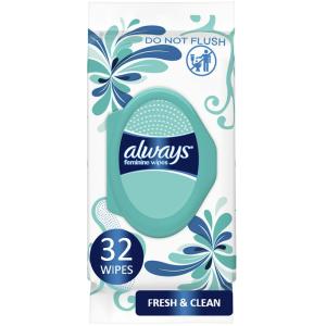 Always Feminine Wipes, Fresh & Clean, Soft Pack, 32 Ct
