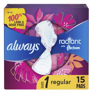 Always Radiant FlexFoam Pads With Wings Regular Absorbency Size 1 Scented