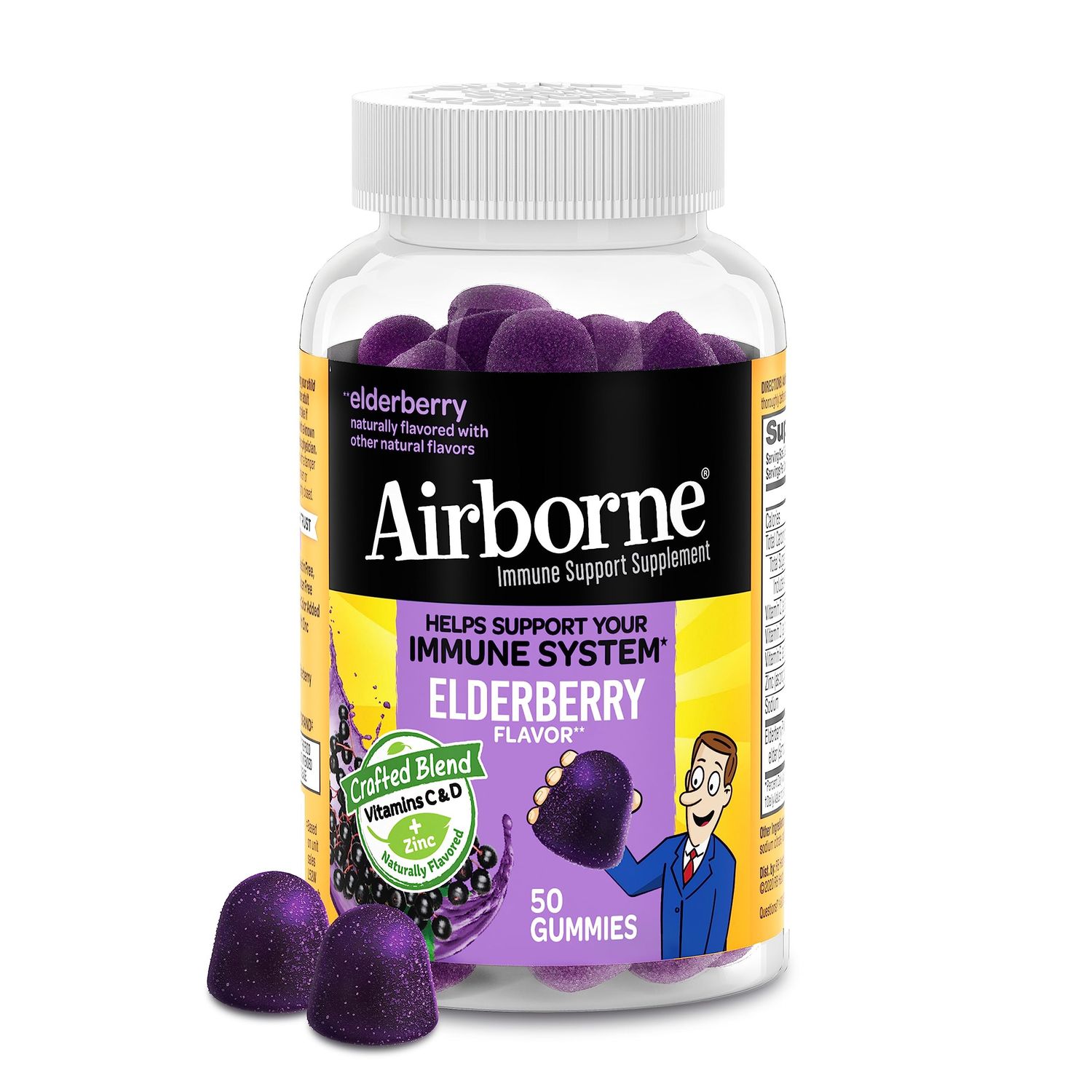 Airborne Immune Support Supplement, 180 Mg, Gummies, Elderberry Flavor