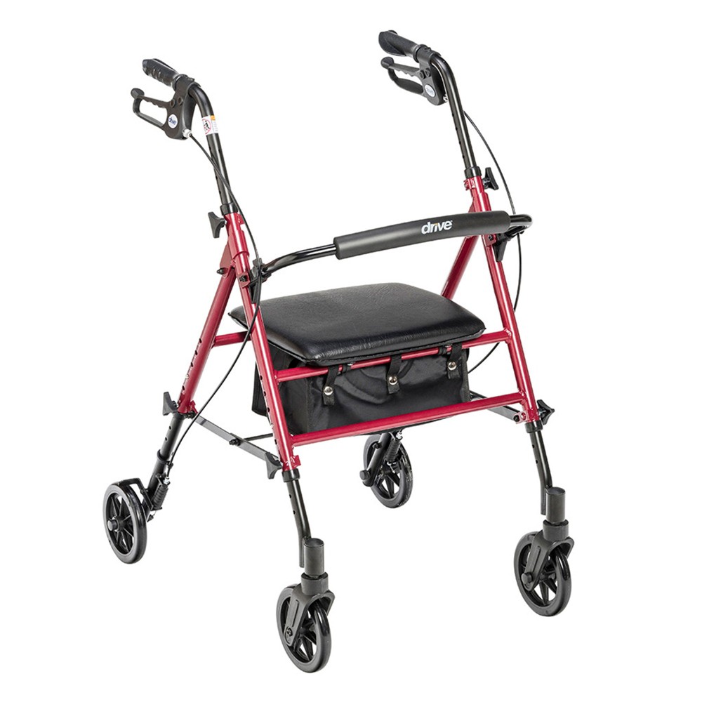 Drive Medical Adjustable Height Red Rollator With 6" Wheels