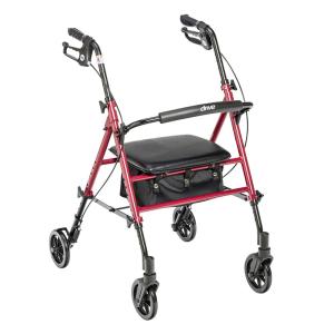 Drive Medical Adjustable Height Red Rollator With 6" Wheels