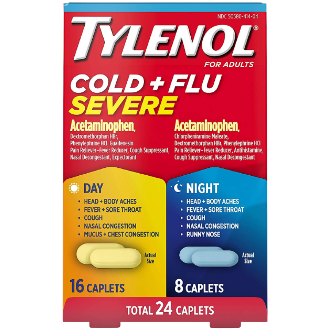 Tylenol Cold + Flu, Severe, Day/Night, Caplets, For Adults
