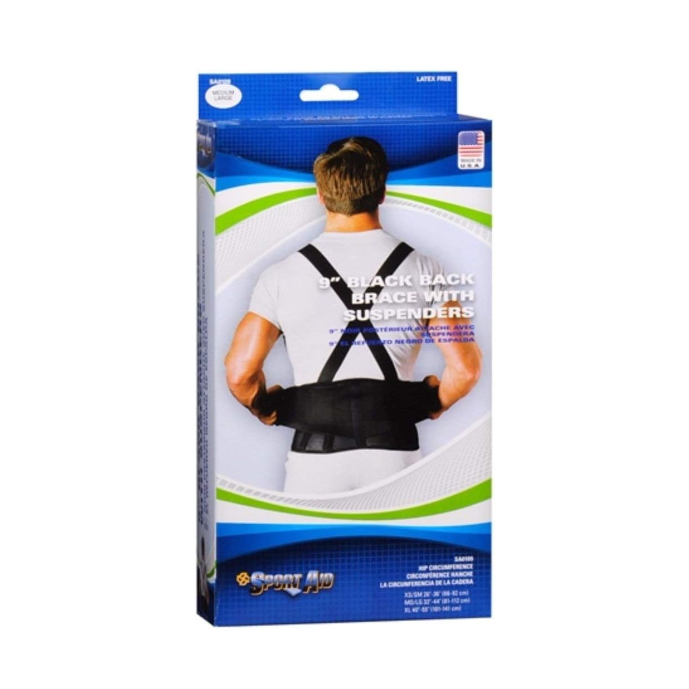 Sport Aid Back Belt With Suspenders Black Medium Large