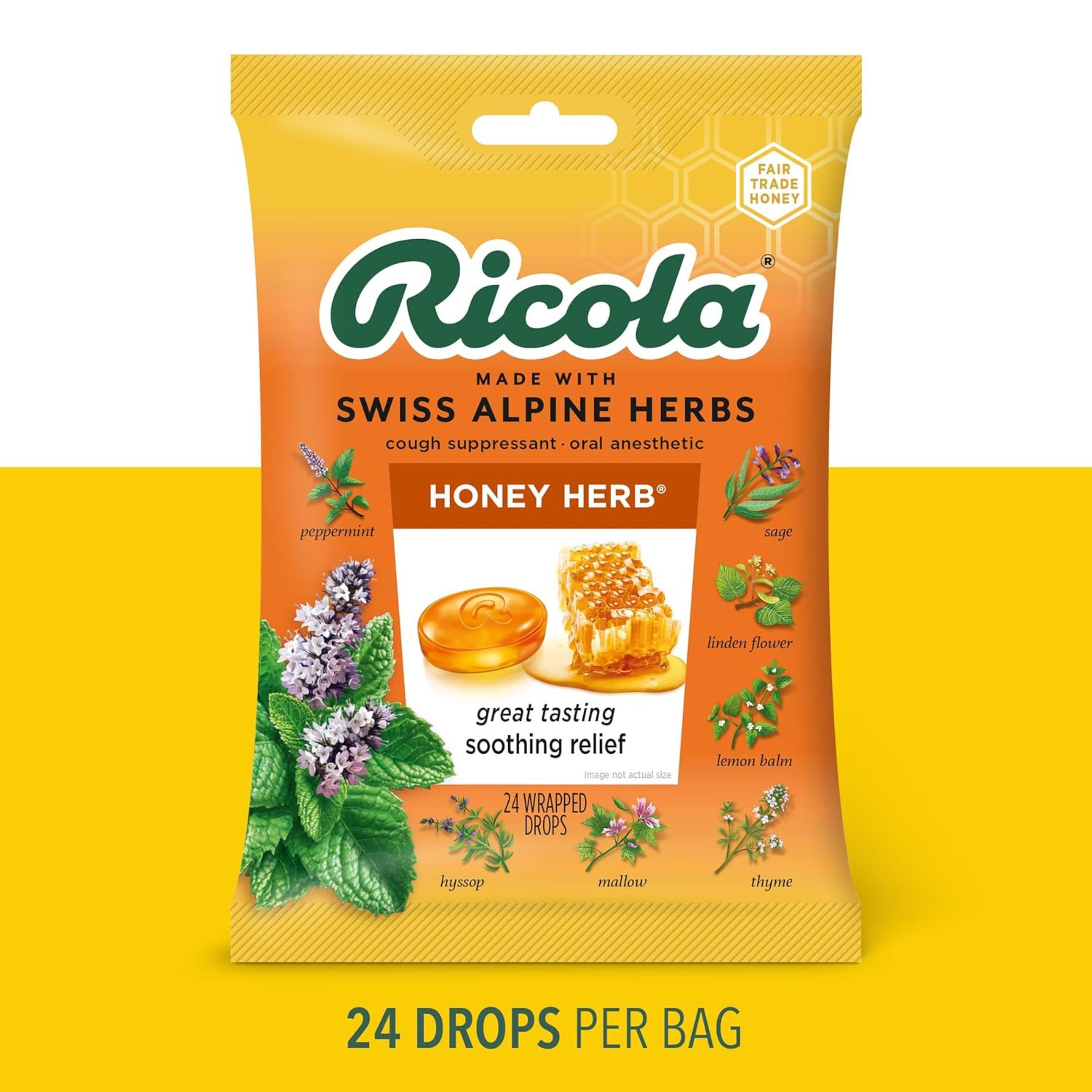 Ricola Cough Suppressant Throat Drops Natural Honey Herb