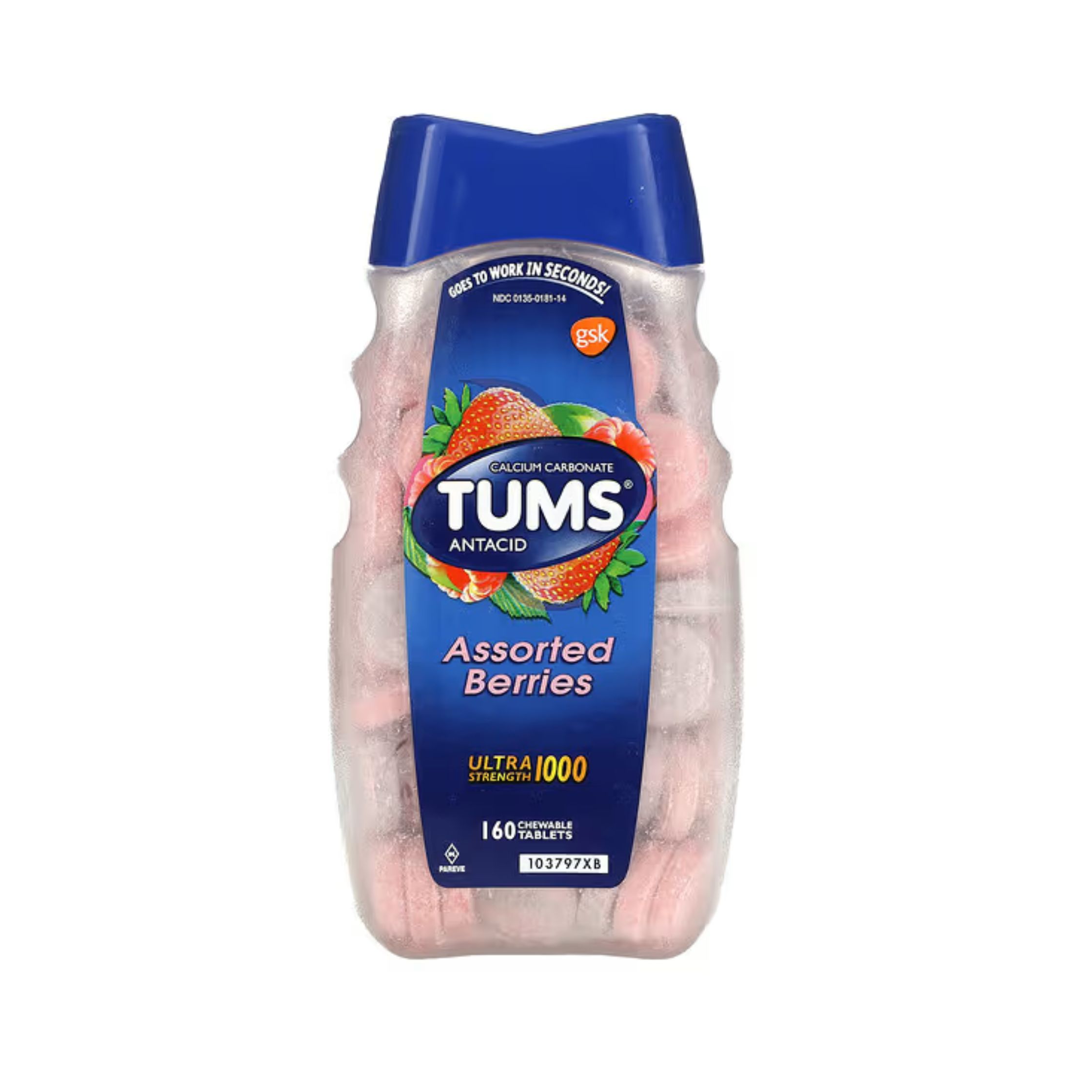 Tums Ultra Strength Chewable Antacid Tablets For Heartburn Relief, Assorted Berries