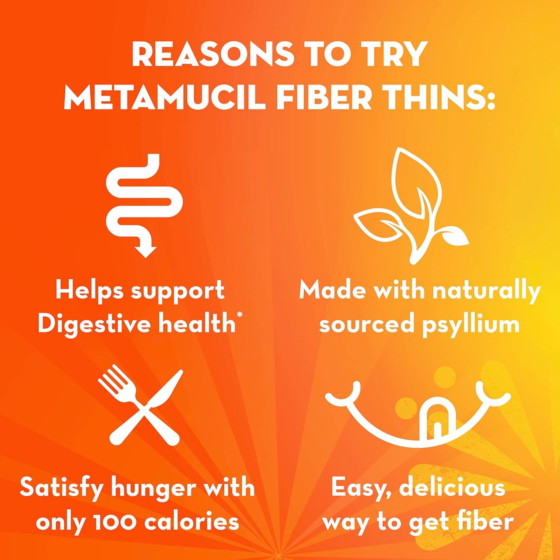 Metamucil Fiber Thins, Psyllium Husk Supplement, Digestive Health Support Cinnamon Spice