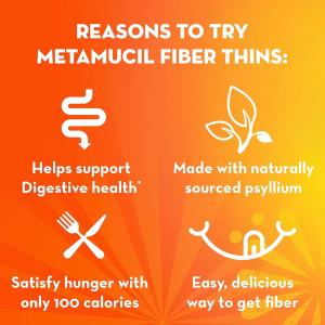 Metamucil Fiber Thins, Psyllium Husk Supplement, Digestive Health Support Cinnamon Spice