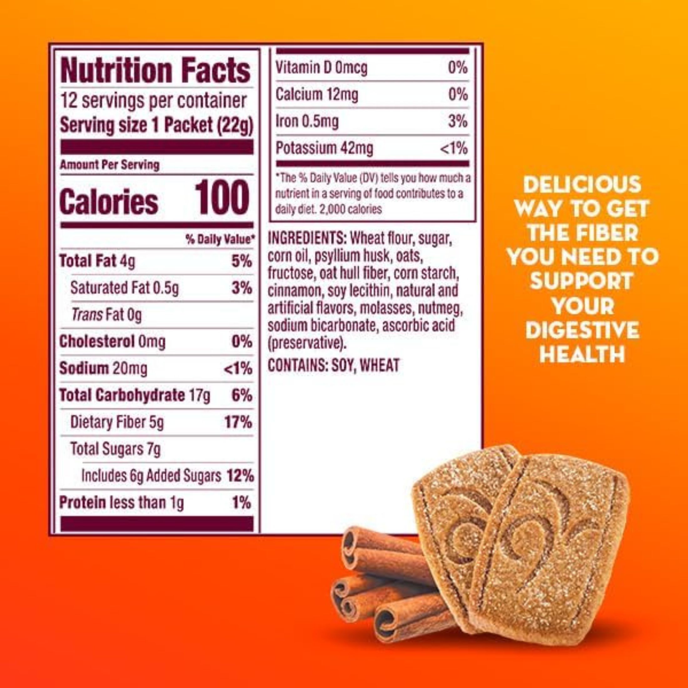 Metamucil Fiber Thins, Psyllium Husk Supplement, Digestive Health Support Cinnamon Spice
