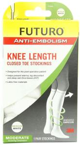 Futuro Anti-Embolism Stockings Knee Length Closed Toe - Medium Regular - White