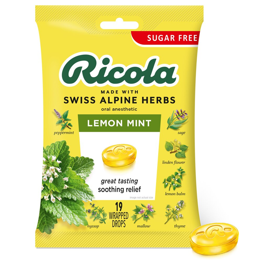Ricola Sugar Free Lemon Mint Herb Throat Drops 19 Ct Bag