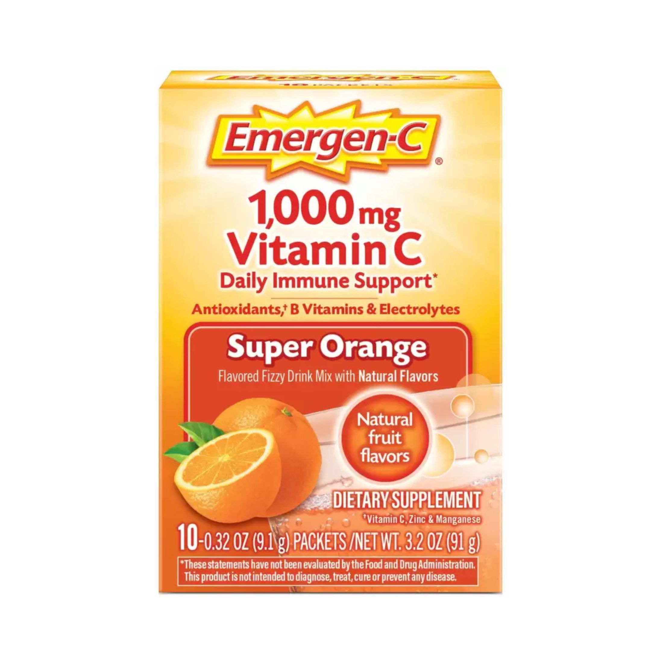 Emergen-C 30 Count, Tangerine Flavor) Dietary Supplement Fizzy Drink Mix With 1000 Mg Vitamin 0.33 Ounce Packets, Caffeine Free