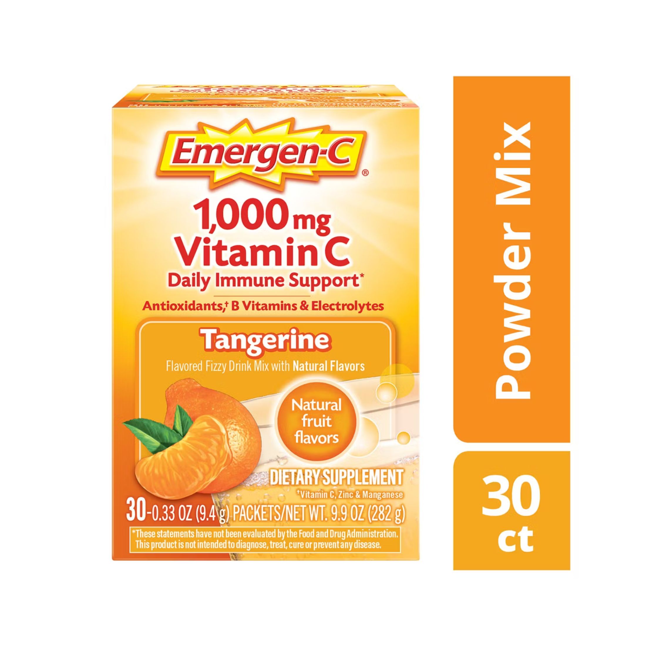 Emergen-C 30 Count, Tangerine Flavor) Dietary Supplement Fizzy Drink Mix With 1000 Mg Vitamin 0.33 Ounce Packets, Caffeine Free