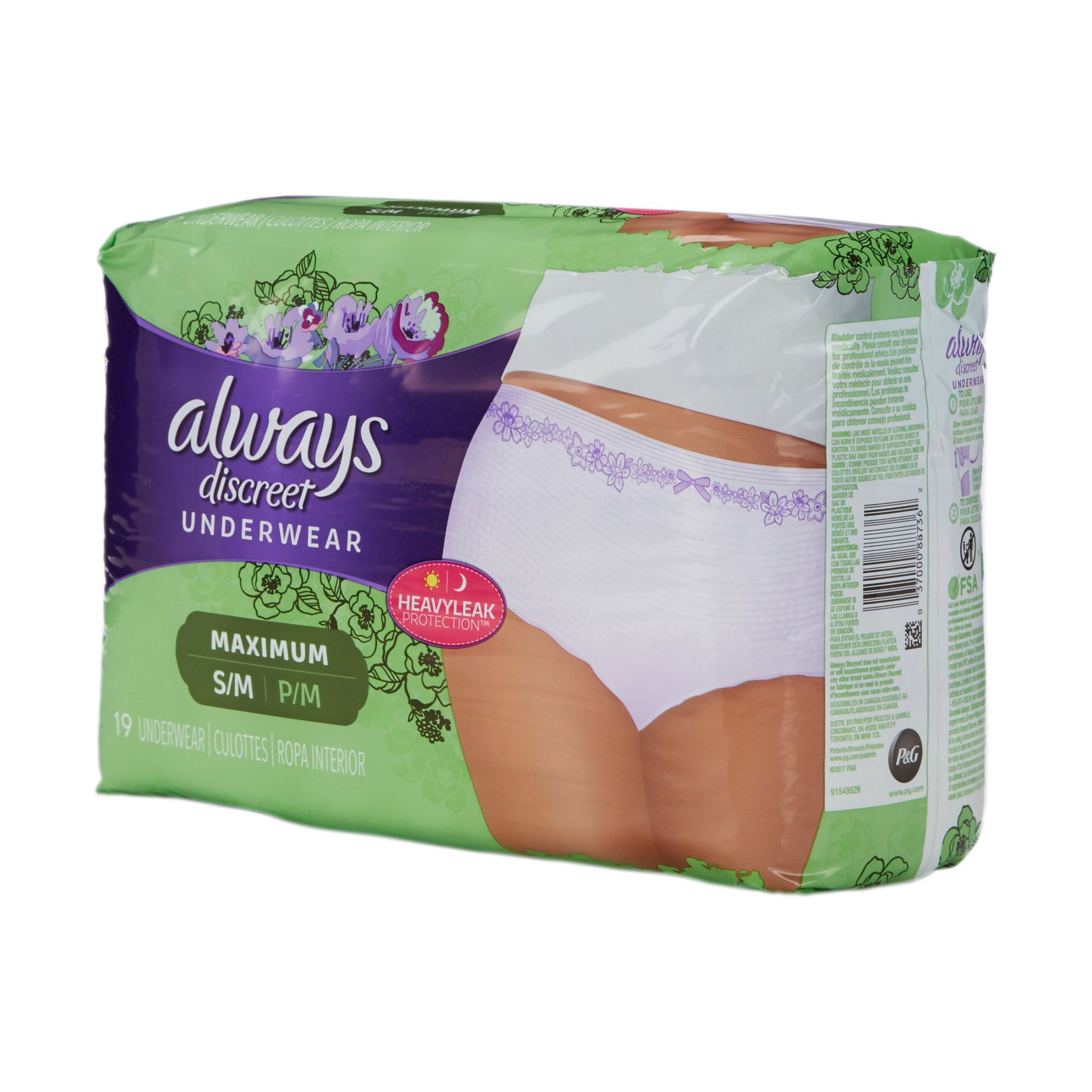 Procter & Gamble USA Absorbent Underwear Always Discreet Pull On S/M Disposable Heavy Absorbency