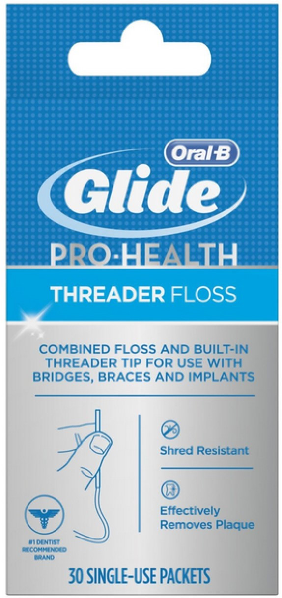 Oral-B Glide Pro-Health Threader Dental Floss For Bridges, Braces & Implants - 30ct