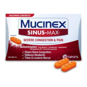 Mucinex Maximum Strength Sinus-max Severe Congestion & Pain, Sinus Symptom Relief, Pain Reliever, Expectorant And Nasal Decongestant, 20 Caplets