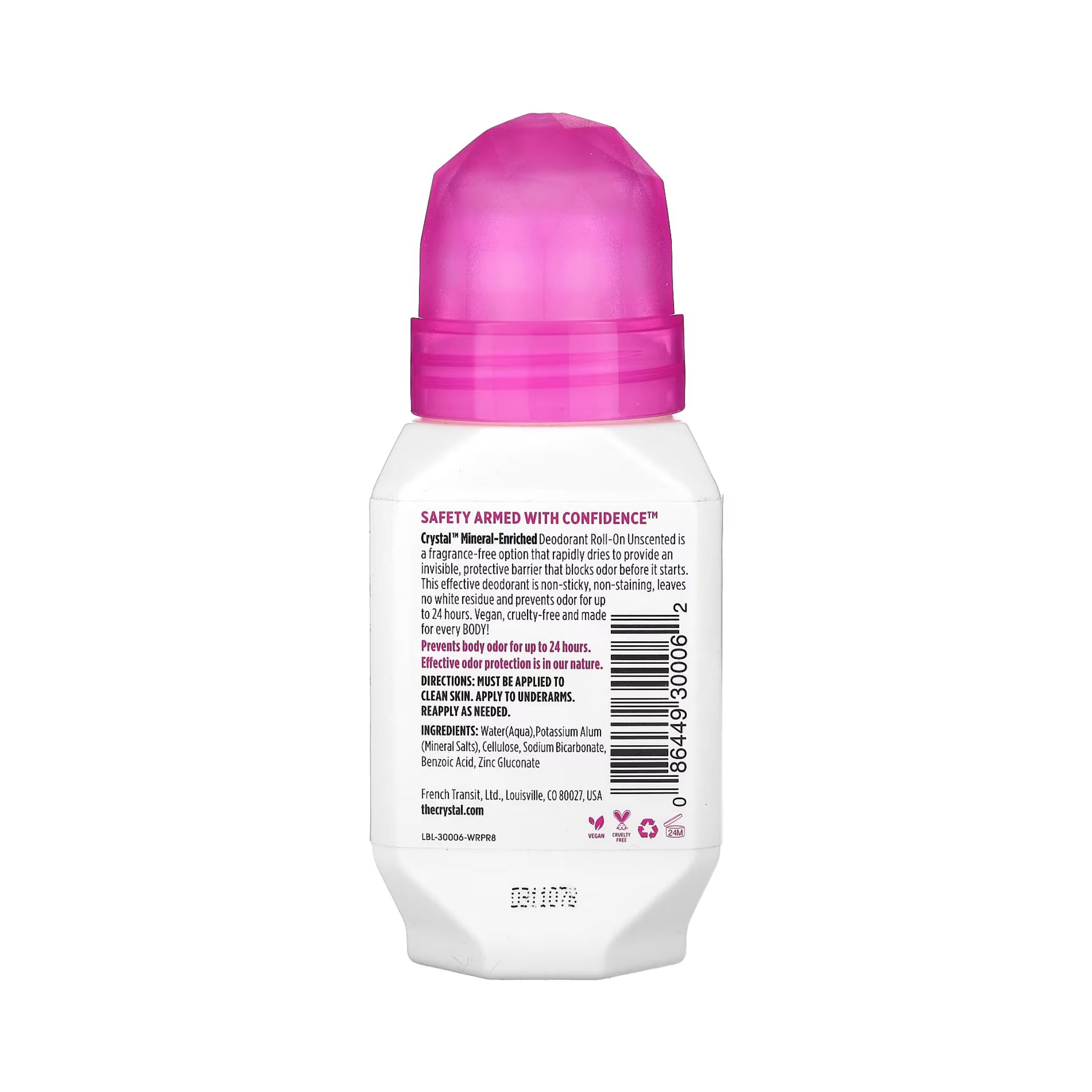 Crystal Deodorant Roll On, Mineral Enriched, Unscented 2.25 Fl Oz