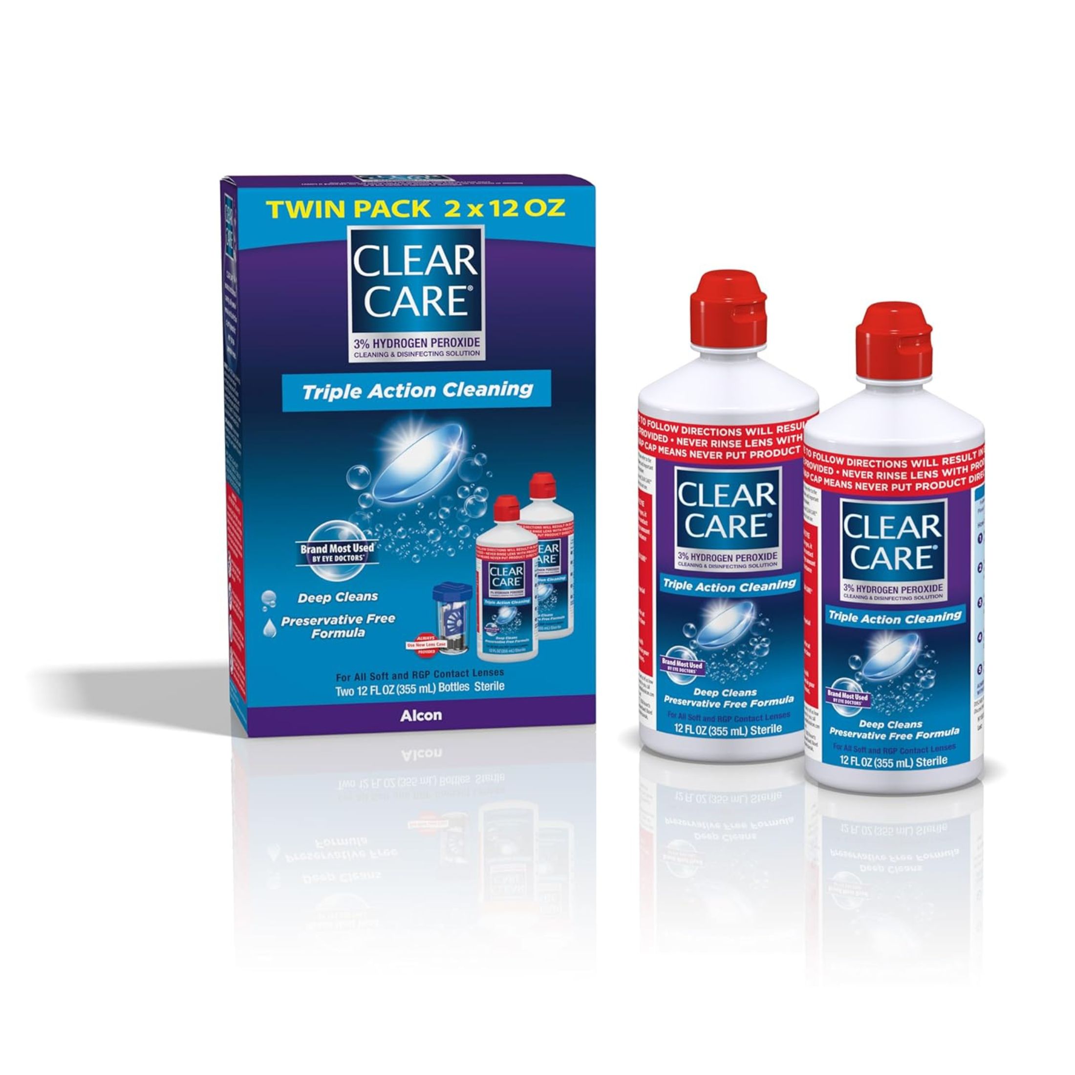 Clear Care Cleaning & Disinfecting Solution, Triple Action Cleaning, 12 Fl Oz