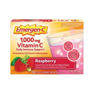 Emergen-C Vitamin Fizzy Drink Mix 1000 Mg, Raspberry Supplement - 30 Packets/Pack