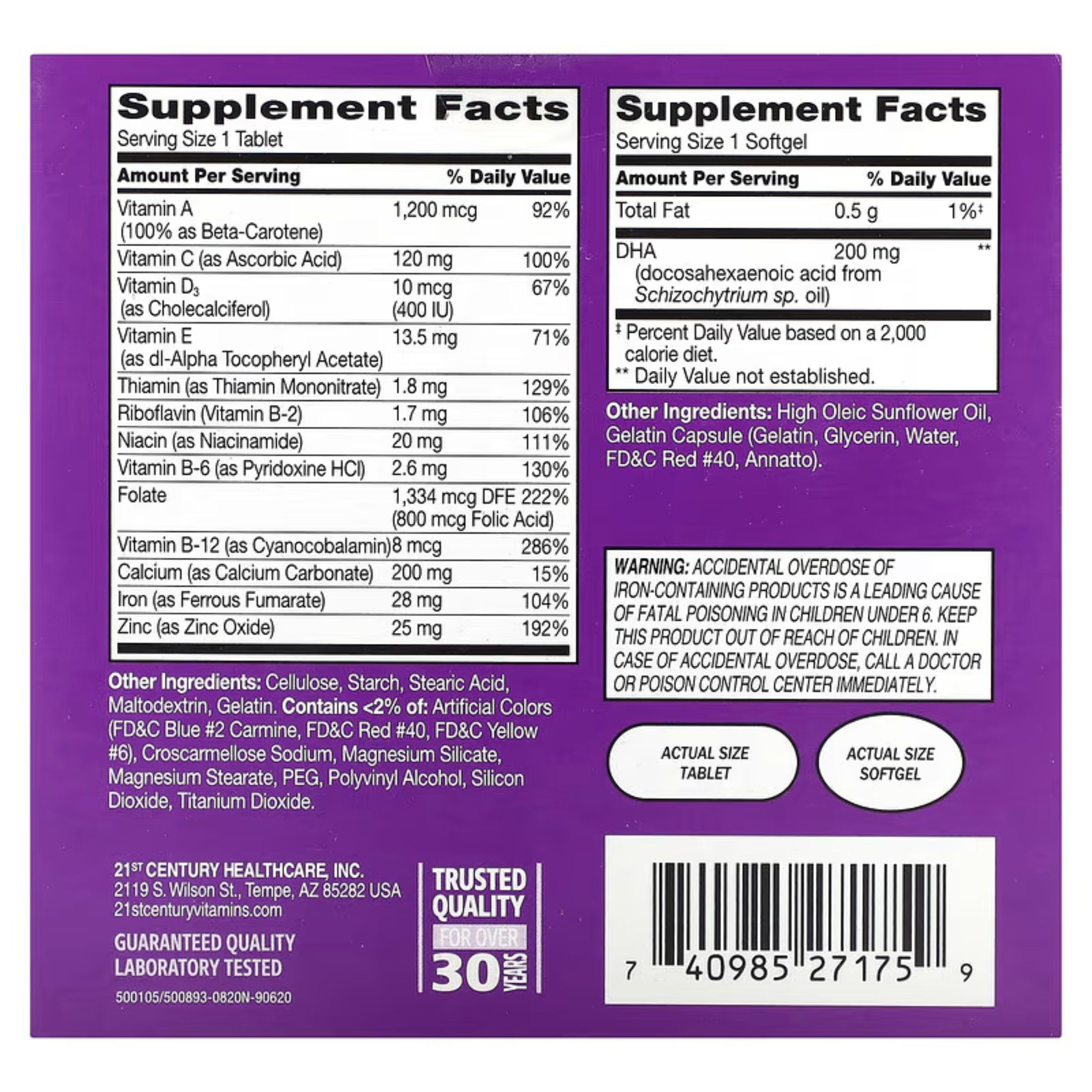 21st Century 2-Step Prenatal Multivitamin Plus DHA Tablets
