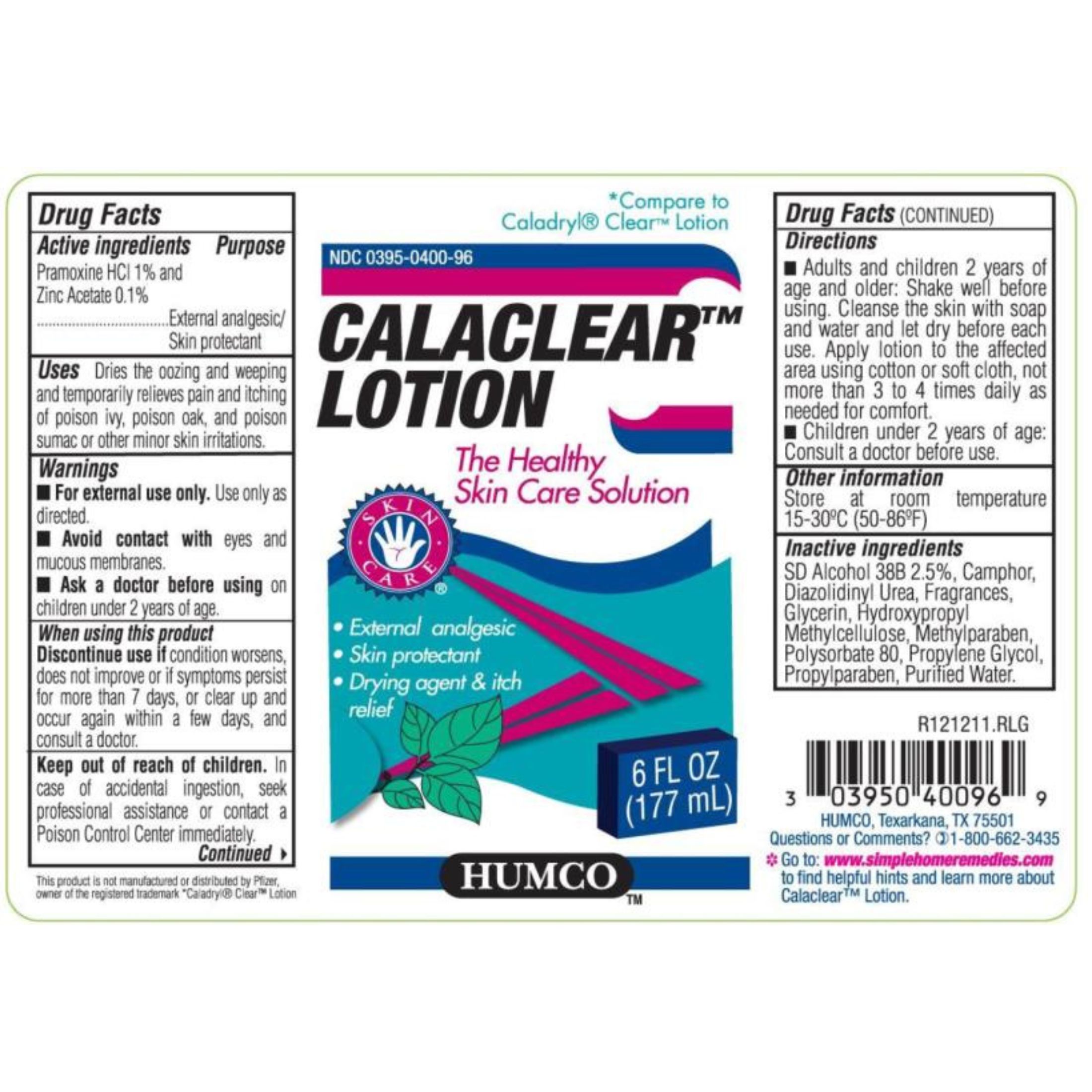 Humco Calaclear Lotion, 6 Fl Oz