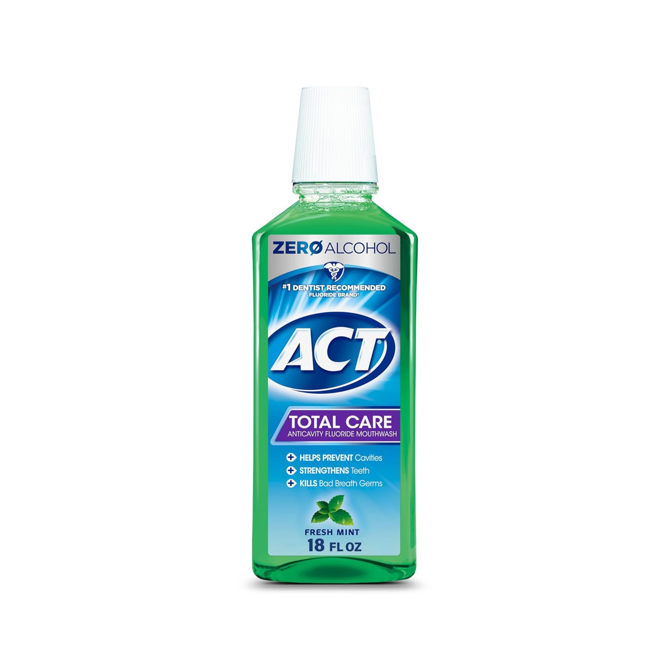 ACT Mouthwash, Fluoride, Anticavity, Zero Alcohol, Mint 18 Fl Oz