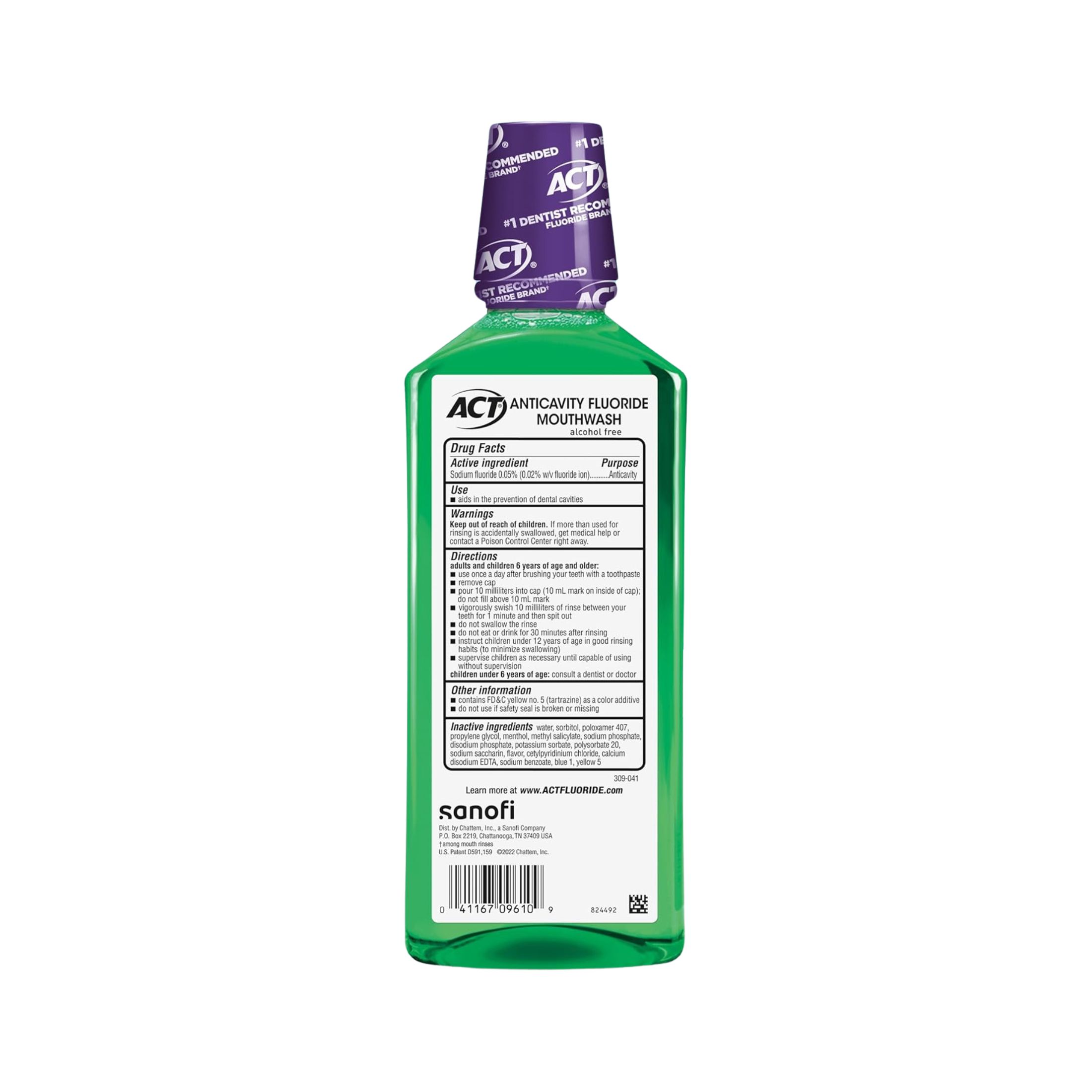 ACT Mouthwash, Fluoride, Anticavity, Zero Alcohol, Mint 18 Fl Oz