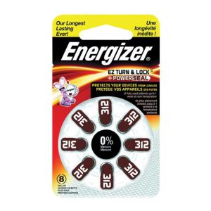 Energizer EZ Turn & Lock + Power Seal Zinc Air Hearing Aid Batteries, 1.4V, Mercury-free, Size 312