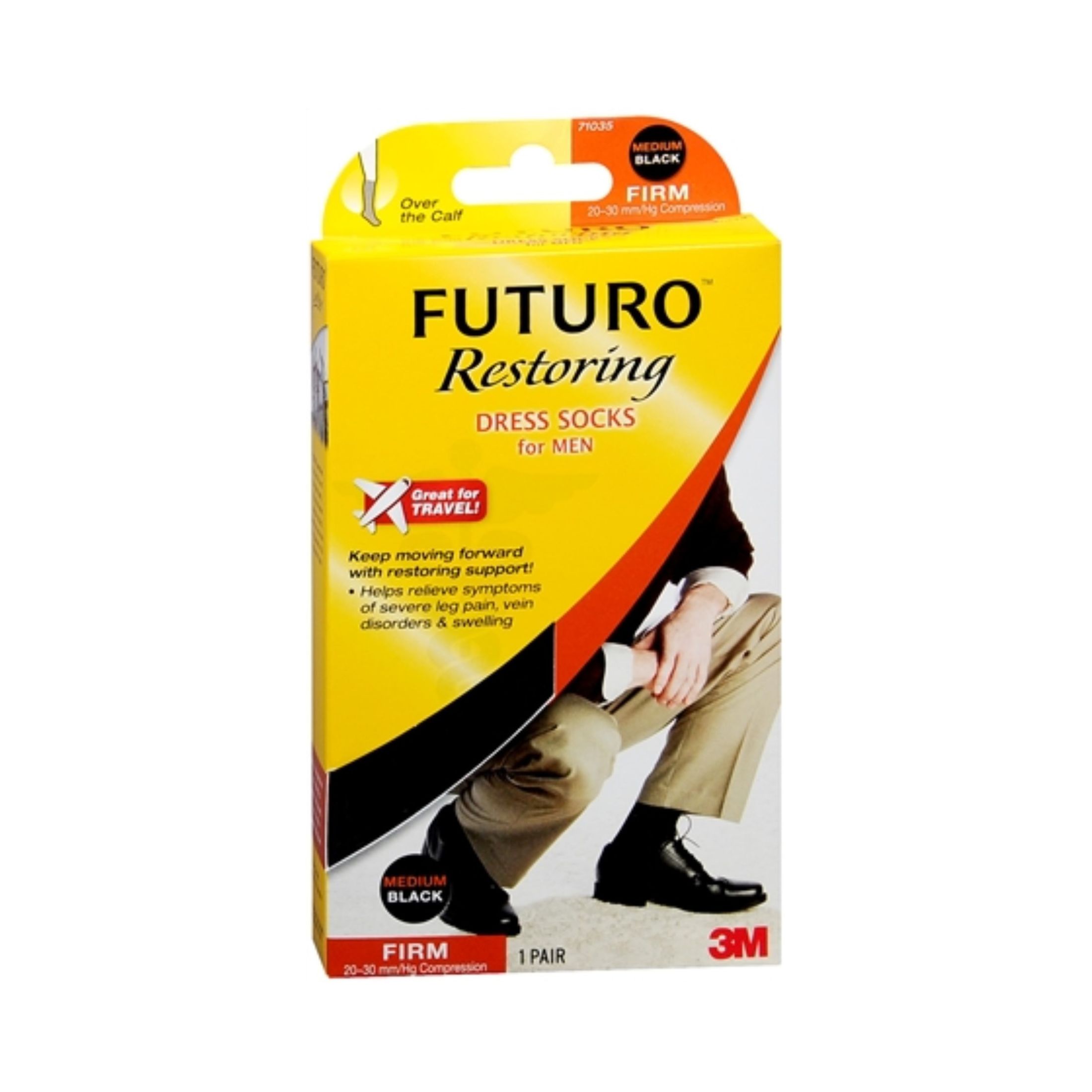 Futuro Restoring Dress Socks For Men, Firm, Black, Medium, 1 Pair