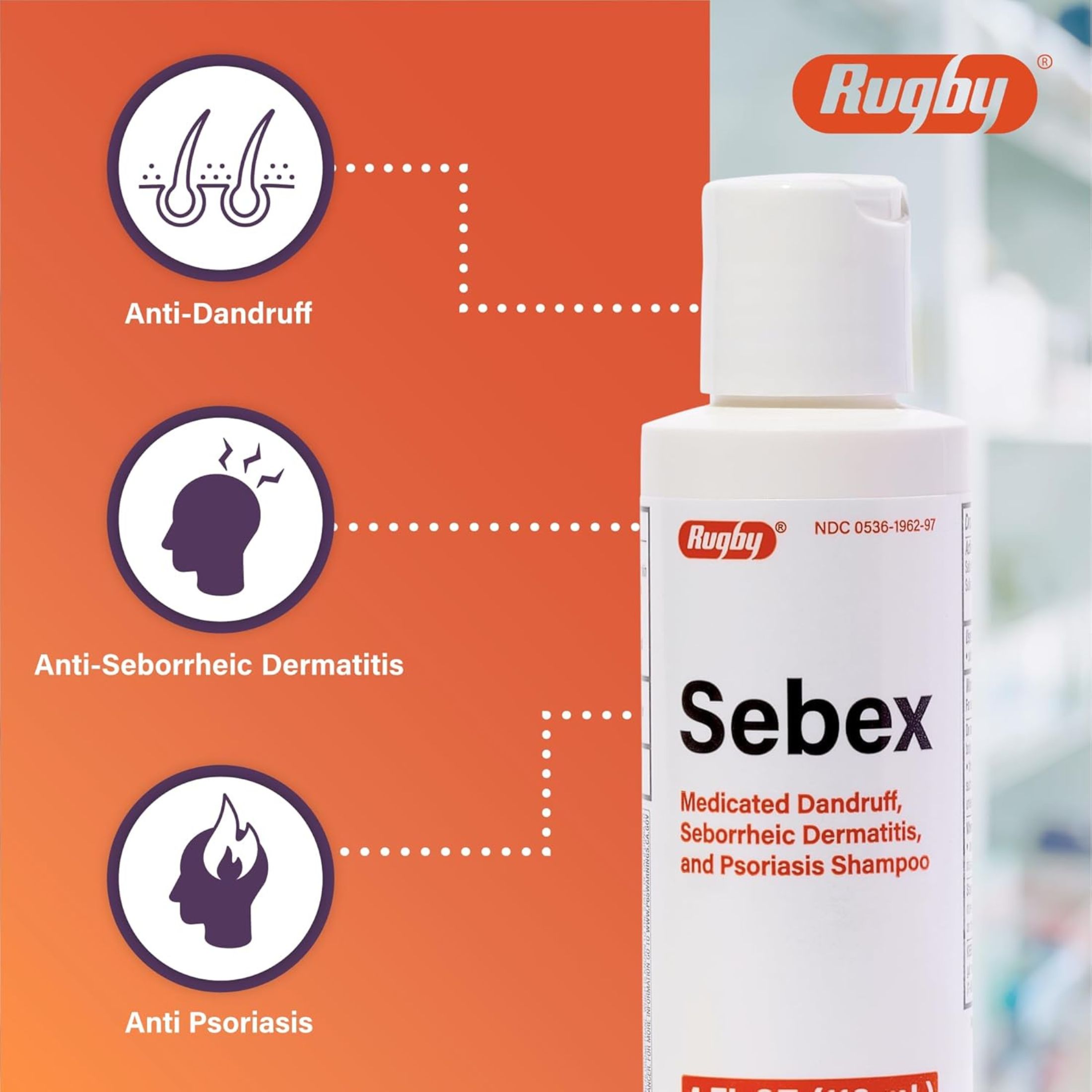 Rugby Pack De 4 - Sebex Líquido Medicinal Champú Anticaspa 4 Oz