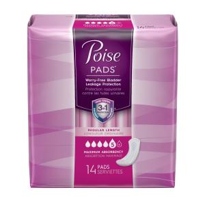 Poise Incontinence Pads, Maximum Absorbency, Regular Length, 84ct