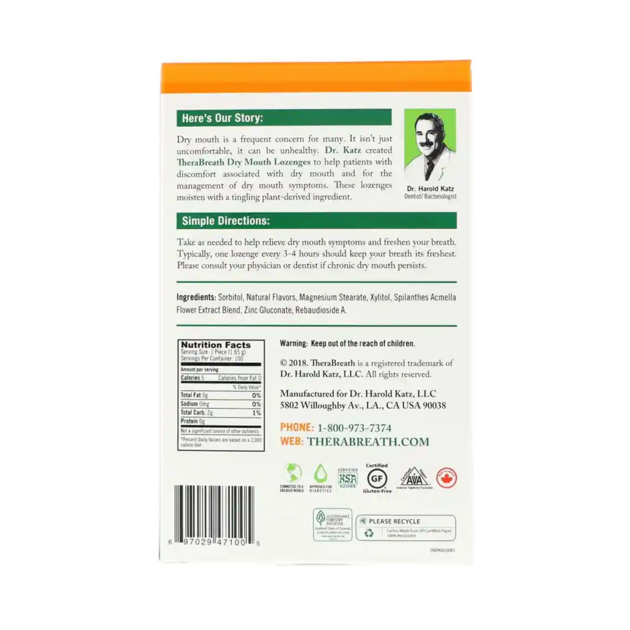 TheraBreath Dry Mouth Lozenges, Sugar Free Mandarin + Mint