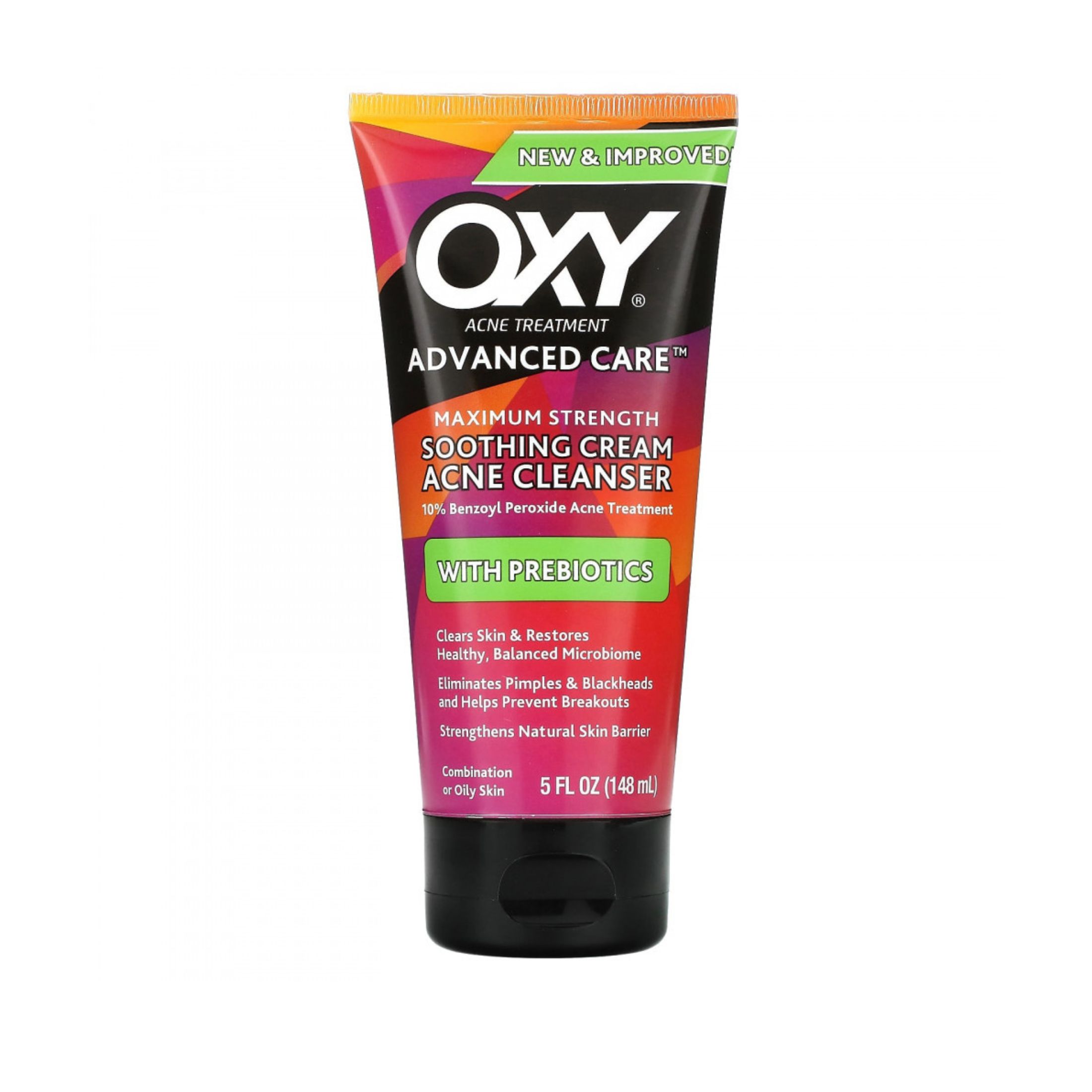 Oxy Advanced Care Maximum Strength Soothing Cream Acne Cleanser With Prebiotics, 5 Fl Oz