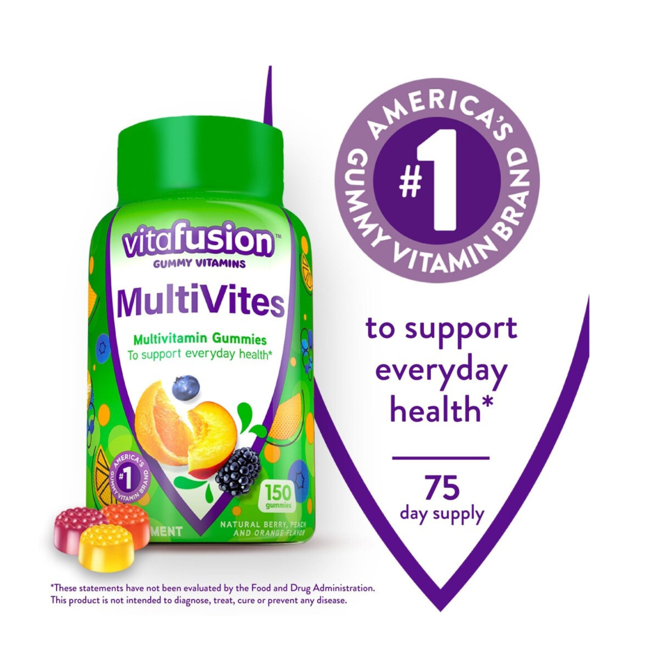 Vitafusion Adult Multivites Gummy Vitamins - Natural Berry, Peach, And Orange Flavor 150ct
