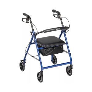 Drive Medical Walker Rollator With 6" Wheels, Fold Up Removable Back Support And Padded Seat, Blue