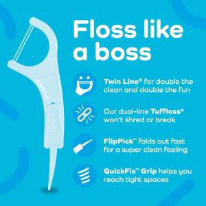 Plackers Twin-Line Dental Floss Picks, Cool Mint